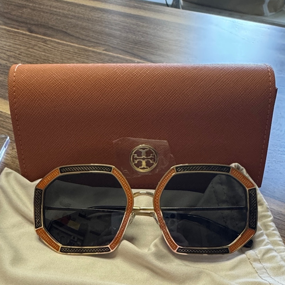 Tory Burch Black and Tan Geometric Sunglasses TY6102